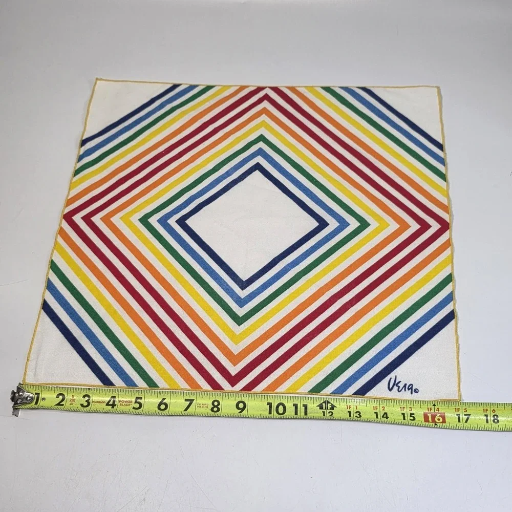 Vintage 60's VERA Neumann Linen‎ Napkin Bright Rainbow Pride Diamond Retro